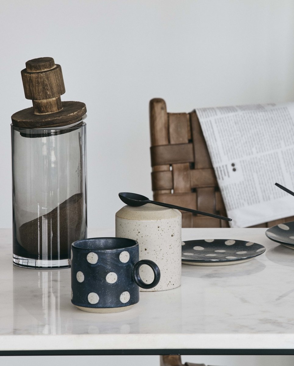 GRAINY cup w. handle - dark blue/ sand